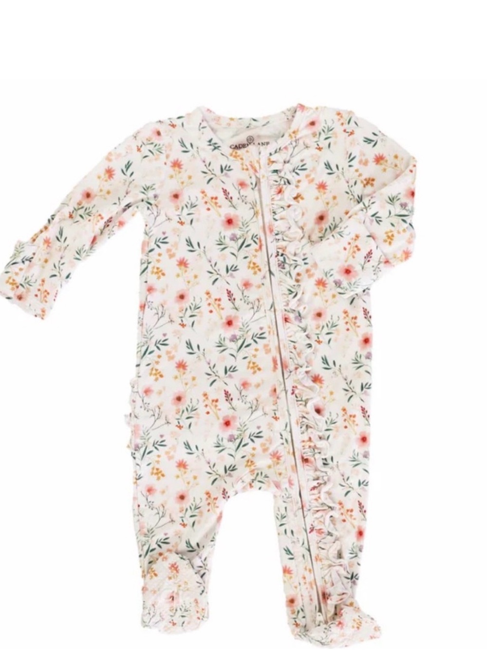 Floral Ruffle Zip-Front Baby One-Piece - White/Pink